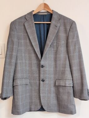 Burberry Gray/Blue Plaid Men's Blazer -Classic Two-Button Sport Coat Size 42 Reg